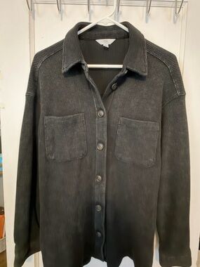 Time and Tru Black Ribbed Button-Down Shirt Jacket